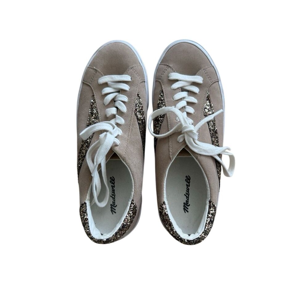Madewell Womens Taupe Suede Sidewalk Low Top Glitter Sneakers Size 9.5